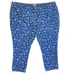 Woman Within 36W Floral Stretch Skinny Jeans Blue 28" Inseam